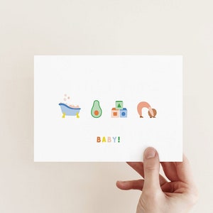 BÉBÉ | carte de vœux effrontée | carte de vœux avec tableau de lettres | illustrations décalées et effrontées | annonce de grossesse de bébé | carte neutre en termes de genre