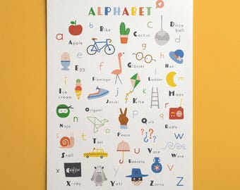 Alphabet poster English | ABC print | Colorful Nursery | Children Art print | Kids Room decor | Educational decoration