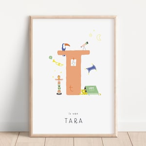 Letra T | Póster atrevido y colorido de la letra T | Impresión de nombre del alfabeto | Arte inicial personalizado | Decoración de pared para sala de juegos