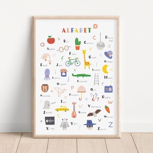 Alphabet-Poster Niederländisch | ABC-Druck Niederländisch | Bunte Kinderzimmerkunst | Alphabet-Kunstdruck | Kinderzimmerdeko | Bildungsdruck