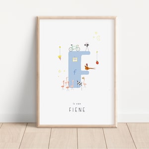 Pôster com nome de letra do alfabeto | Impressão de nome personalizado | Presente de berçário colorido e atrevido | Inicial personalizada | Neutro em termos de gênero | Arte para sala de jogos