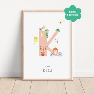 D I G I T A L | Póster con nombre y letras del alfabeto | Impresión de nombre personalizada | Guardería descarada y colorida | Inicial personalizada | Arte de sala de juegos