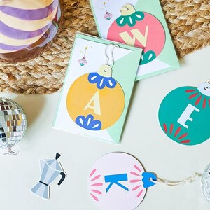 Alphabet Christmas baubles | Colourful Paper Ornament | Winter floral Alphabet decor |  Paper ornament card