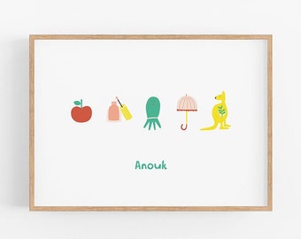 Letter board name print | Personalized bilingual poster | Cheeky nursery | Custom letter Gender Neutral | Playroom art | Alphabet letters