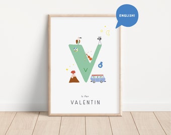 Letter V | Name poster | Personalized first name print | Kids room decor | Custom Initial | Gender Neutral | Playroom art
