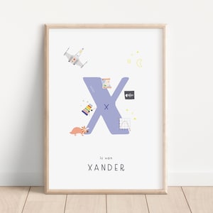 Lettera X | Stampa alfabeto X | Stampa personalizzata del nome | Asilo nido colorato e impertinente | Iniziale X personalizzata | Genere neutro | Arte della prima lettera