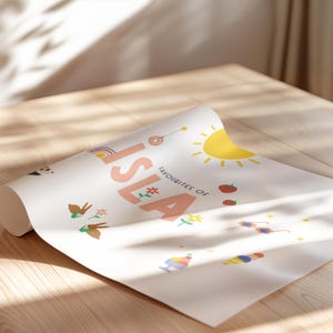 Poster mit den Lieblingssachen der Kinder | Dinge, die sie lieben | Individueller Namensdruck | Einzigartiges handgezeichnetes Geschenk | Personalisierte Wandkunst fürs Kinderzimmer