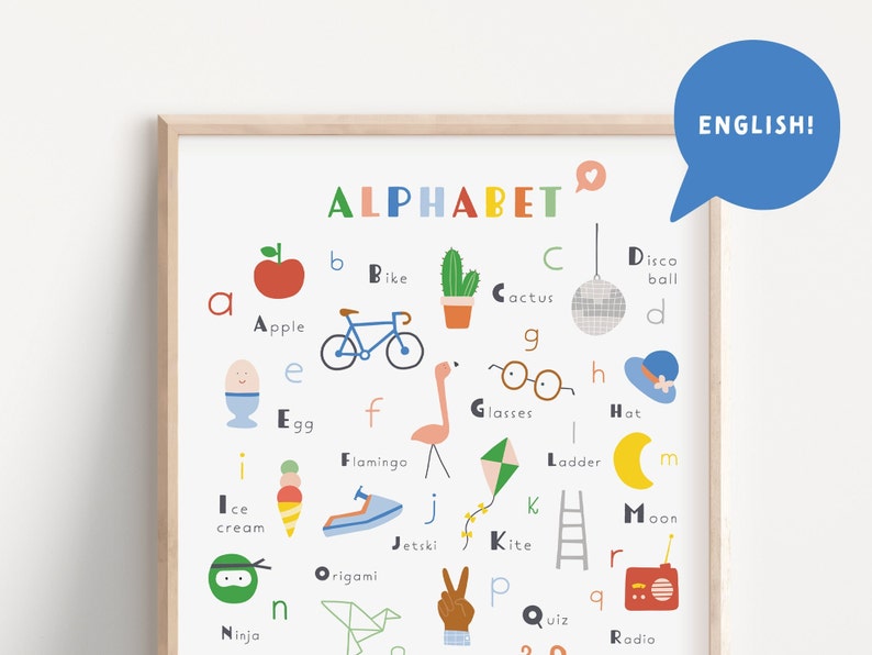 Alphabet Poster English ABC Print Colorful Nursery Alphabet Art Print