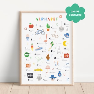 D I G I T A L | Alphabet-Poster ABC-Druck | Buntes Kinderzimmer | Alphabet-Kunstdruck | Kinderzimmerdeko | Bildungsdruck