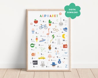 D I G I T A L | Alphabet poster English | ABC print | Colorful Nursery | Alphabet Art print | Kids Room decor | Educational print