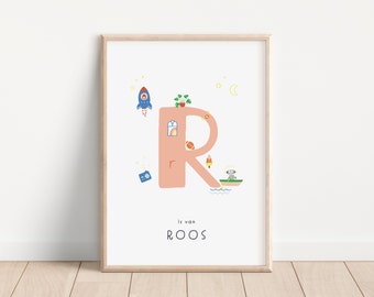 Letter R | Alphabet R print | Personalized first name print | Cheeky colorful nursery | Custom Initial R | Gender Neutral | First Letter art