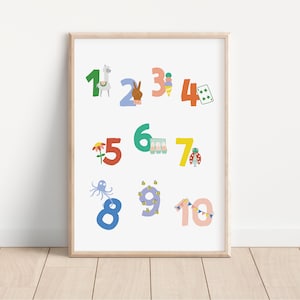 Stampa di numeri colorati | Numeri dei poster | Educativo | Impara a contare | Numeri di pratica | Impara i numeri | Stampa Montessori | Sala giochi per bambini