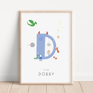Letra D | Letra D impresa | Impresión de nombre personalizada | Guardería descarada y colorida | Inicial D personalizada | Género neutro | Arte de letras para bebés