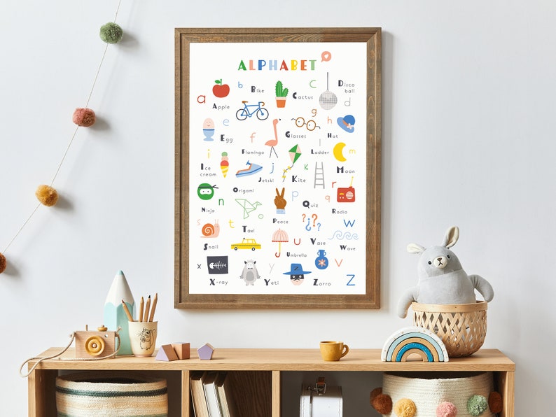 Alphabet Poster English ABC Print Colorful Nursery Alphabet Art Print