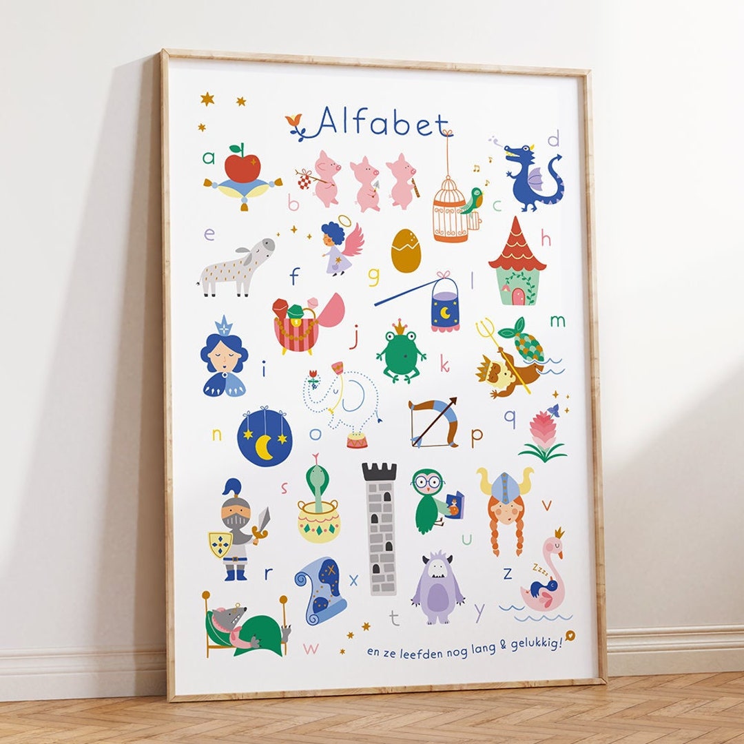 Fairytale Alphabet Print Dutch ABC Fairy Tales Poster Goldfoil Kids Art ...