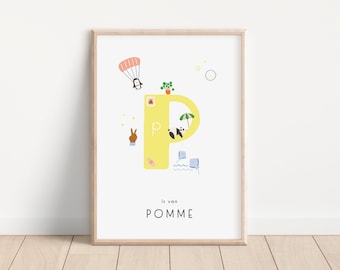 Letter P | Alphabet P print | Personalized first name print | Cheeky colorful nursery | Custom Initial P | Gender Neutral | First Letter art