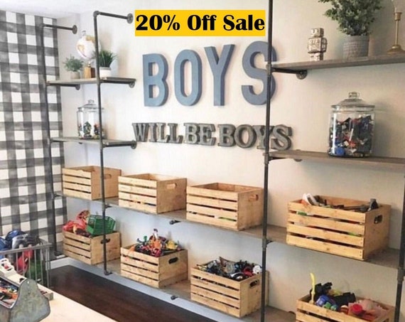 Industrial Pipe Shelving, 5 Shelf Wall Mounted, Parts Kit "DIY" - Shelf Depth - 4", 5", 6", 7", 8", 9", 10", 11", 12", 14", 16", or 18"