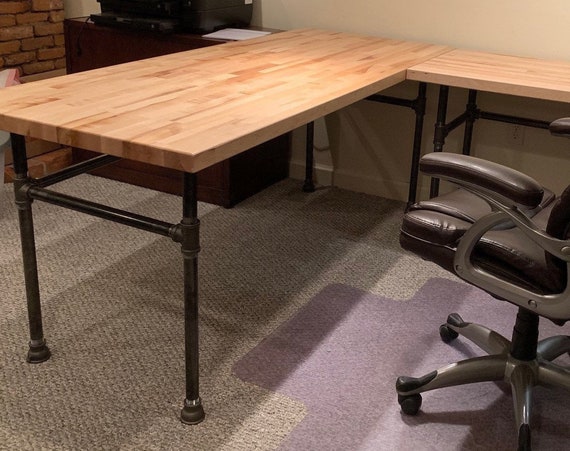 Desk Black Pipe Table Bases, "DIY" Kits - "L" Shaped Table Base