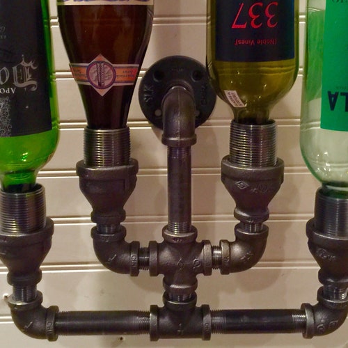 Wall Mounted Wine Rack. Black Iron Pipe Industrial Hanging Etsy