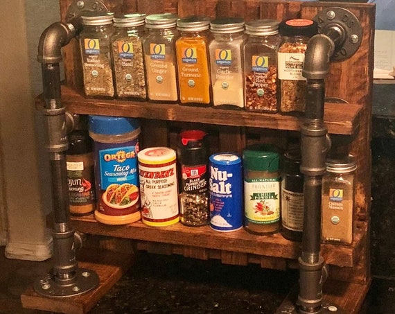Industrial Pipe and Reclaimed Wood Counter Shelf, Knick Knacks, Collectible Display, Spice Rack, Handmade