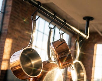 Ceiling Mount Pan Rack Organizer - Industrial Pipe Kitchen Storage, Multiple Sizes for Pots & Pans
