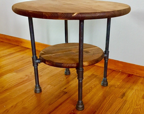 Black Pipe Table "DIY" Parts Kit with optional unfinished 36" round wood top and 24" round wood shelf, 20" tall