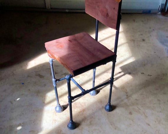Industrial Black Pipe Chair with Live Edge Wood