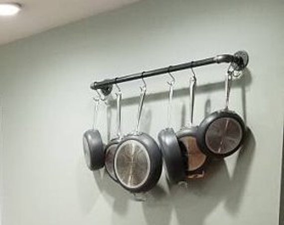 Industrial Pipe Kitchen Pan Rack, Wall Mount- "DIY" Kit, 5 - 5" Hooks Included - 24", 30", 36", 48" & 60" Lengths Available