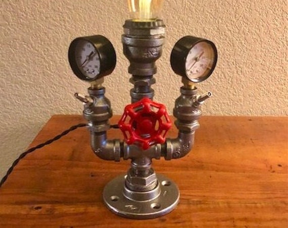 Handmade Industrial Pipe Lamp/Light, Desk Lamp with Antique Style Braided Black Dimmer Switch Cord -Great Christmas Gift Idea-Ready to SHIP!