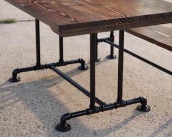 Industrial Pipe Dining Room Table Base and One Bench Base "DIY" Parts Kits
