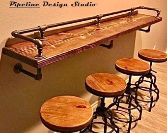 Industrial Pipe Bar Rail Kit - Authentic Drink Rail with Multiple Size Options, Durable Industrial Design for Home Bar & Kitchen