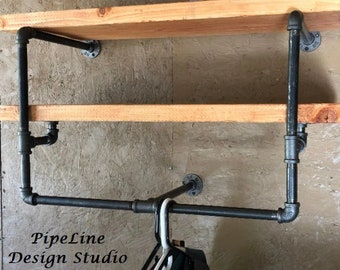 Industrial Pipe Shelf Bracket/Clothes Hanger Kit,  <Length Options-18”, 24”, 28”, 32”, 36” <Depth Options- 6”, 8”, 10”, 12”, 14”