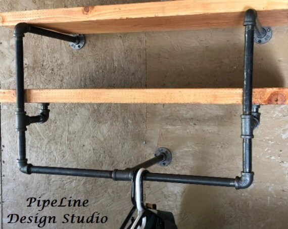 Industrial Pipe Shelf Bracket/Clothes Hanger, “DIY” Parts Kit <Length Options-18”, 24”, 28”, 32”, 36” <Depth Options- 6”, 8”, 10”, 12”, 14”