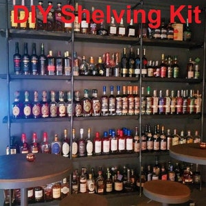 Industrial Pipe Shelving Kit, 6 Shelf Unit, Perfect Height for Bottle Storage - Custom Size Orders Available
