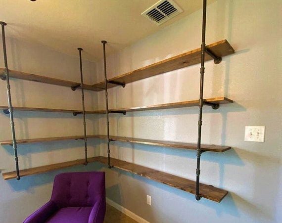 Black Pipe Corner Shelving, Wall & Ceiling Mounted, Parts Kit "DIY", Great Sale Price for a Limited Time!!
