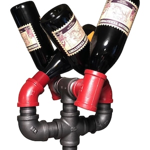 Industrial Pipe Wine Rack Holder - Rustic 4 Bottle Wall Mount Wine Storage - Unique Bar Decor Gift Ready to Ship
