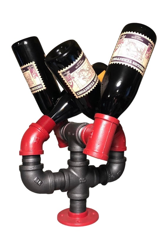 Industrial Pipe Wine Rack, Holder - Holds 4 Bottles - One-of-a-Kind! Ready to Ship