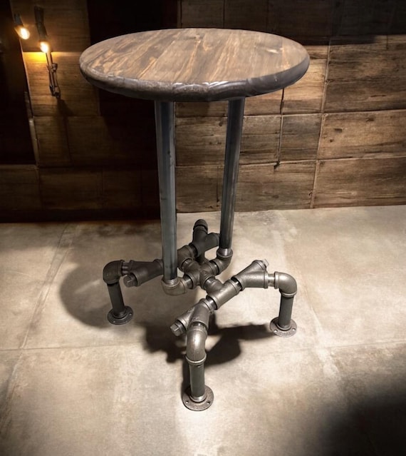 Industrial Pipe Table, Dark Walnut Pine Edge Glued Top, With Iron Pipe Base, 15” width, Heights- 20”, 24”, 28”, 30”, 36”, 40”