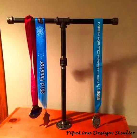 Sports Medal Display Stand Industrial Black Pipe-- Marathon, 26.1, Half Marathon, 13.1, 10K, 5K, Sprint Tri, Tri, Iron Man