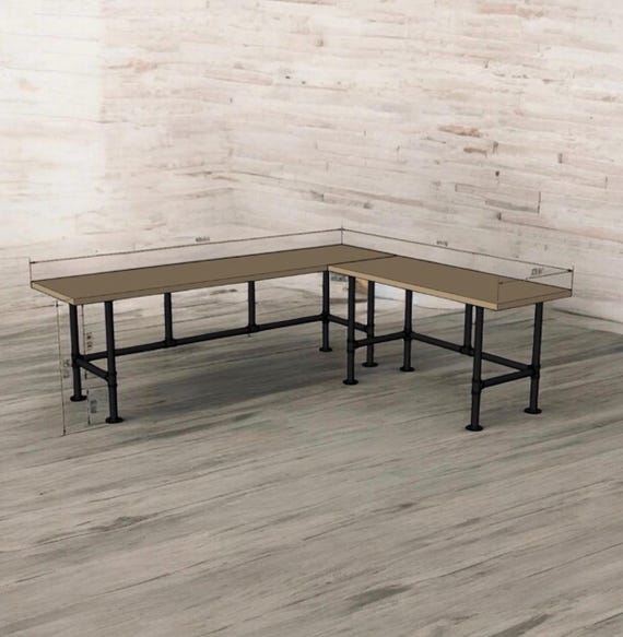 Industrial Pipe Desk Base "DIY" Parts Kit- 3/4” pipe x  56” L x 24" W x 28" T (long side), 3/4" pipe x 44” L x 24" W x 28" T (shorter side)