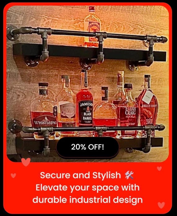 Industrial Pipe Shelf Bracket with Drink Rail Kit – Heavy duty industrial pipe shelf provides durability and a unique look