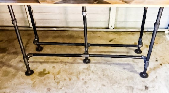 Unique Bar Height Table Base with Foot Rails - Industrial Style Table Base, Sturdy, Heavy Duty Industrial Pipe