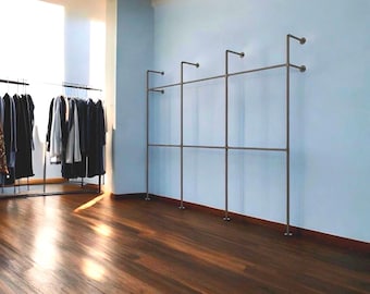 Commercial Grade Iron Pipe Clothing Rack Kit- Industrial Design, 74” tall x 14" deep, Width options- 62", 80", 98", or 116"