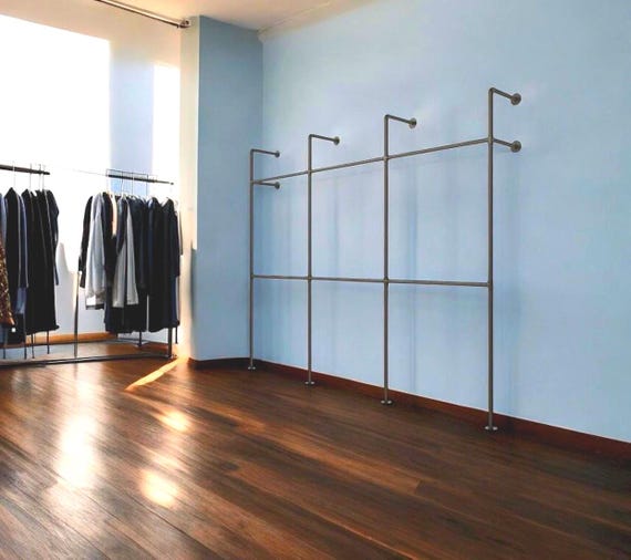 Commercial Grade Iron Pipe Clothing Rack Kit- Industrial Design, 74” tall x 14" deep, Width options- 62", 80", 98", or 116"
