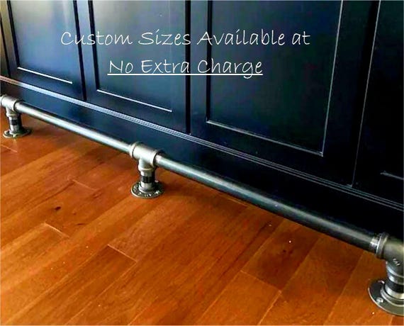 Authentic Industrial Iron Pipe Bar Foot Rail– 1-1/4” Pipe, Lengths- 48" up to 144”, Custom Options Available also including L shaped designs