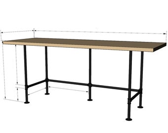 Pipe Table Base/DESK "DIY" Kit-  3/4” pipe x 30" tall,  *Length- 44", 56", 68", 80", 92",   *Depth- 16", 18", 20", 22", 24", 26", 28"
