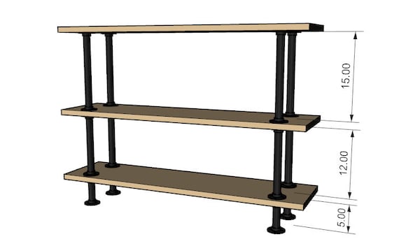 Black Pipe Shelving "DIY" Kit - 48" wide  x 12" deep x 36" tall