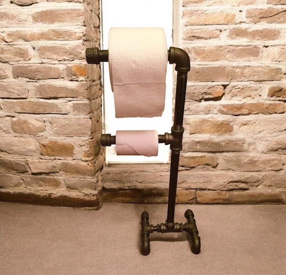 Industrial Iron Pipe Double Toilet Paper Holder - "DIY" Parts Kit, Heavy and Sturdy