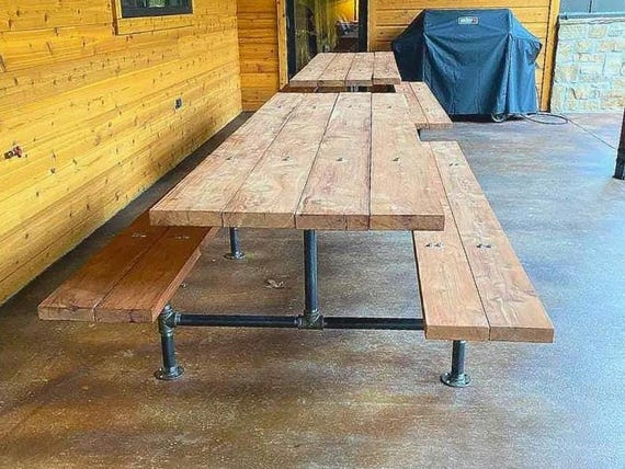 BEST SELLER - Industrial Pipe Picnic Table Base Kit - 1.25" Pipe Legs for Up to 96" Top, Easy Assembly, Durable DIY Table Frame Parts