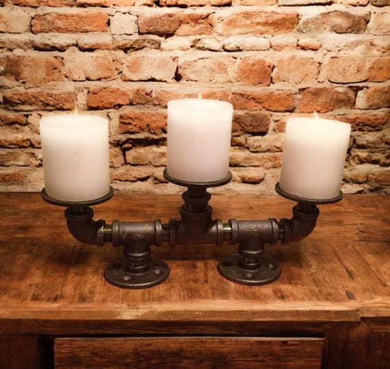 Candleabra, Industrial Black Pipe, Holds up to 3 Candles